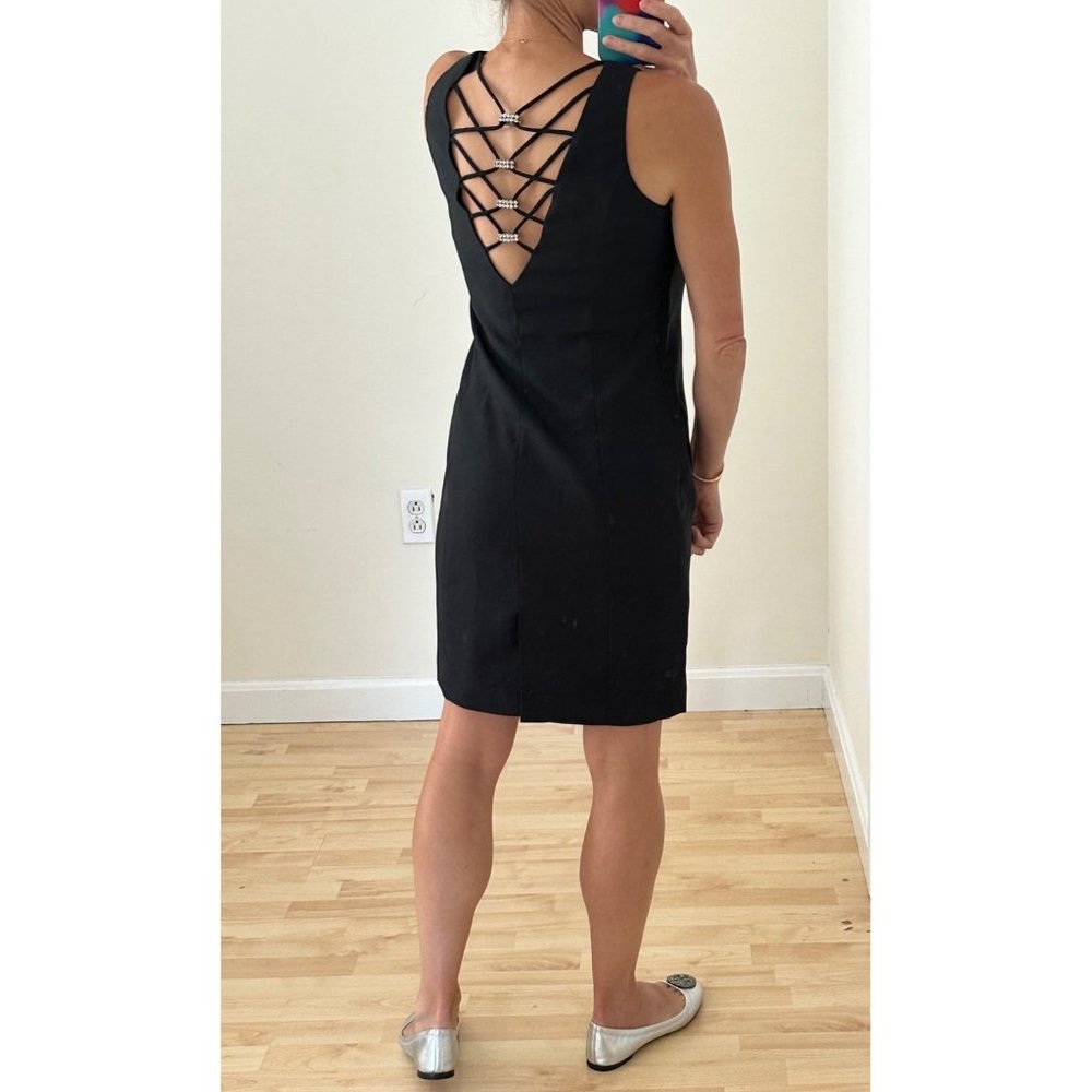 Vintage Jonathan Tait Black Mini Sleeveless Cocktail Party Dress High Neck Criss